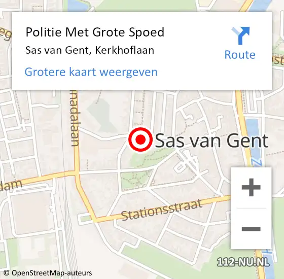 Locatie op kaart van de 112 melding: Politie Met Grote Spoed Naar Sas van Gent, Kerkhoflaan op 26 juli 2022 07:41