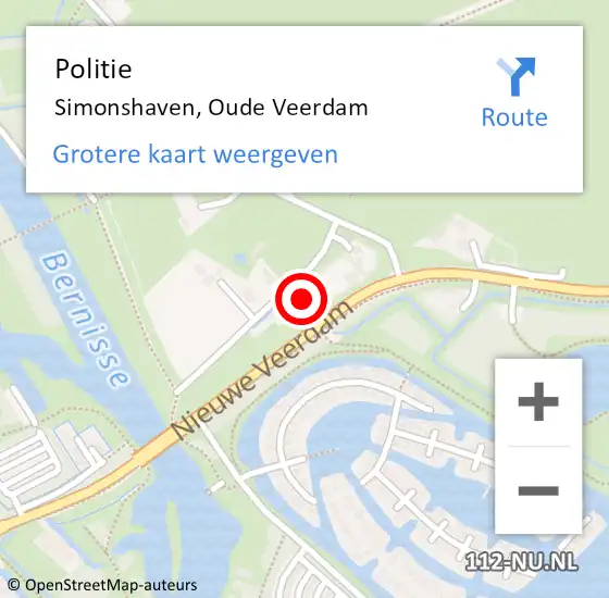 Locatie op kaart van de 112 melding: Politie Simonshaven, Oude Veerdam op 26 juli 2022 07:44