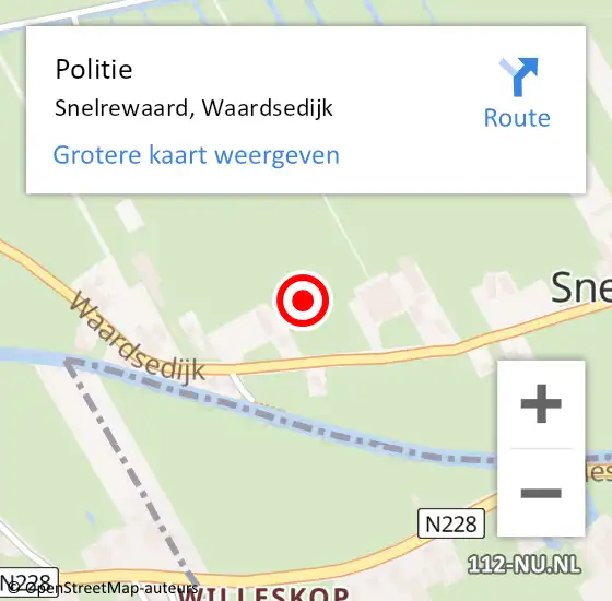 Locatie op kaart van de 112 melding: Politie Snelrewaard, Waardsedijk op 26 juli 2022 07:49