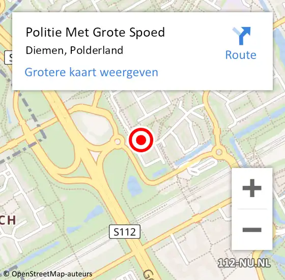 Locatie op kaart van de 112 melding: Politie Met Grote Spoed Naar Diemen, Polderland op 26 juli 2022 07:55