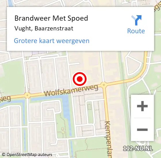 Locatie op kaart van de 112 melding: Brandweer Met Spoed Naar Vught, Baarzenstraat op 26 juli 2022 08:02