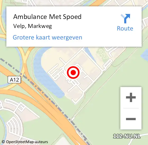 Locatie op kaart van de 112 melding: Ambulance Met Spoed Naar Velp, Markweg op 26 juli 2022 08:48