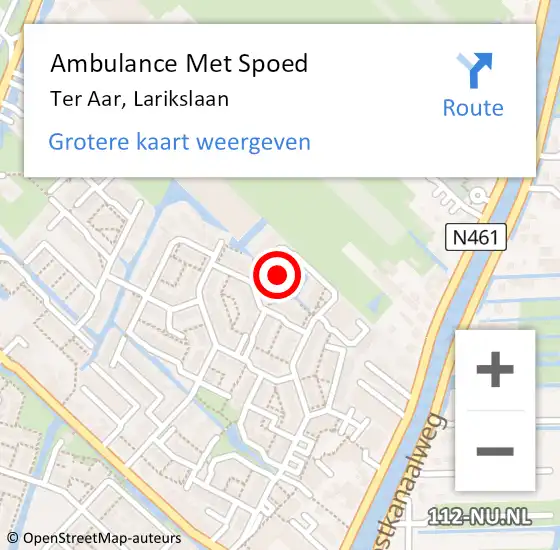 Locatie op kaart van de 112 melding: Ambulance Met Spoed Naar Ter Aar, Larikslaan op 26 juli 2022 08:56