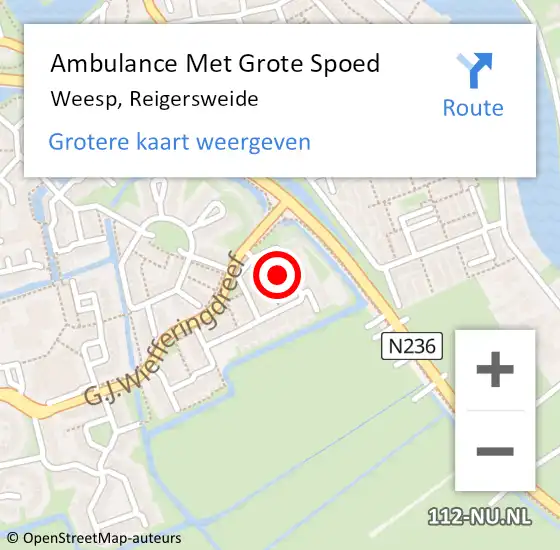 Locatie op kaart van de 112 melding: Ambulance Met Grote Spoed Naar Weesp, Reigersweide op 26 juli 2022 09:09