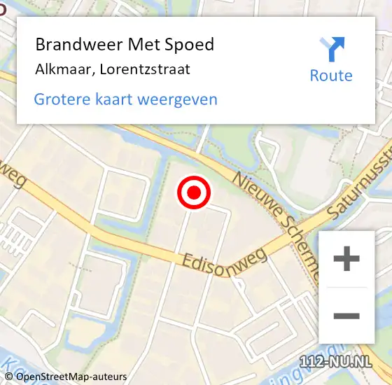 Locatie op kaart van de 112 melding: Brandweer Met Spoed Naar Alkmaar, Lorentzstraat op 26 juli 2022 09:17