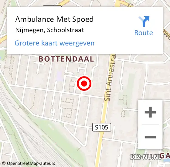 Locatie op kaart van de 112 melding: Ambulance Met Spoed Naar Nijmegen, Schoolstraat op 26 juli 2022 09:43