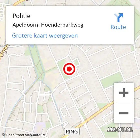 Locatie op kaart van de 112 melding: Politie Apeldoorn, Hoenderparkweg op 26 juli 2022 09:52