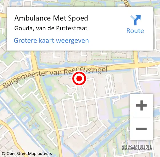 Locatie op kaart van de 112 melding: Ambulance Met Spoed Naar Gouda, van de Puttestraat op 26 juli 2022 10:06