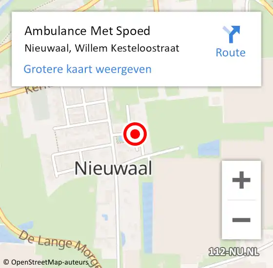Locatie op kaart van de 112 melding: Ambulance Met Spoed Naar Nieuwaal, Willem Kesteloostraat op 26 juli 2022 10:11