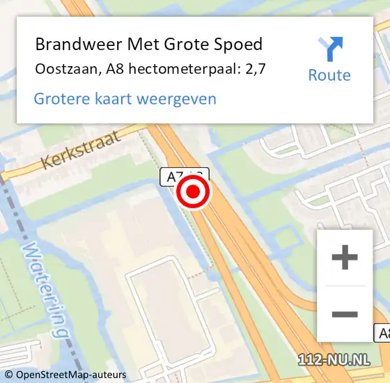 Locatie op kaart van de 112 melding: Brandweer Met Grote Spoed Naar Oostzaan, A8 hectometerpaal: 2,7 op 26 juli 2022 10:12