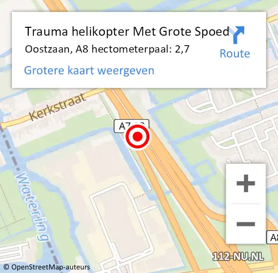 Locatie op kaart van de 112 melding: Trauma helikopter Met Grote Spoed Naar Oostzaan, A8 hectometerpaal: 2,7 op 26 juli 2022 10:14