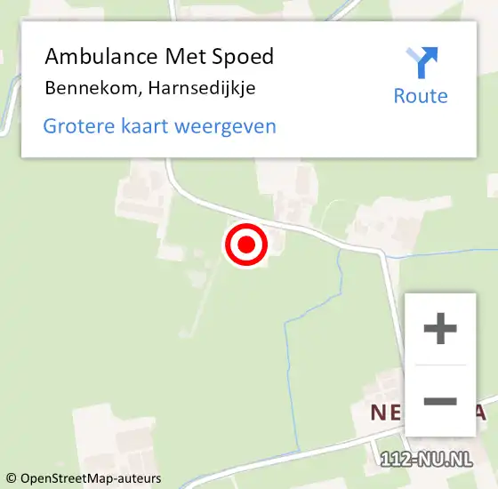 Locatie op kaart van de 112 melding: Ambulance Met Spoed Naar Bennekom, Harnsedijkje op 26 juli 2022 10:24