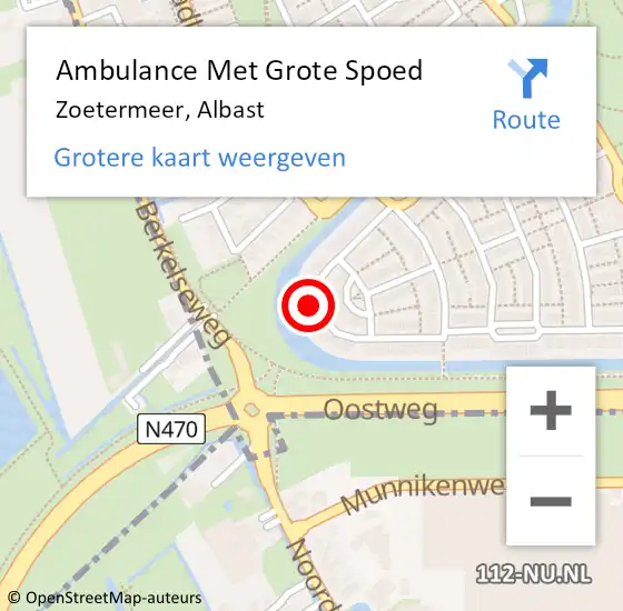 Locatie op kaart van de 112 melding: Ambulance Met Grote Spoed Naar Zoetermeer, Albast op 26 juli 2022 10:33