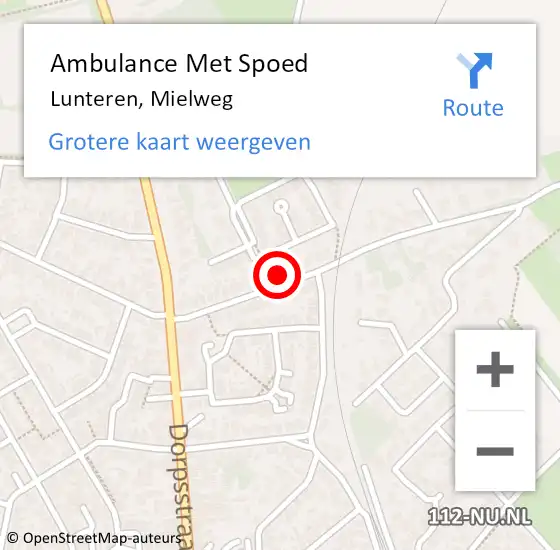Locatie op kaart van de 112 melding: Ambulance Met Spoed Naar Lunteren, Mielweg op 26 juli 2022 10:44