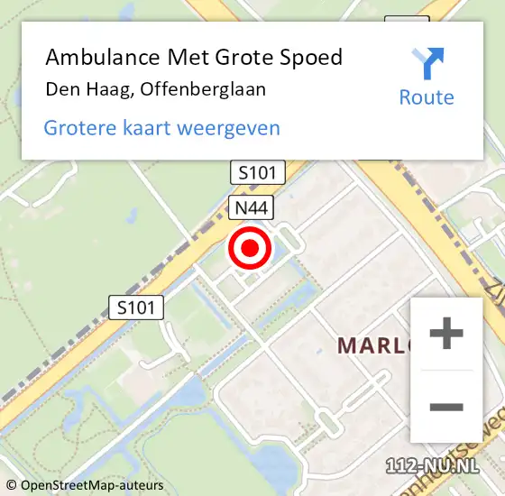 Locatie op kaart van de 112 melding: Ambulance Met Grote Spoed Naar Den Haag, Offenberglaan op 26 juli 2022 11:21