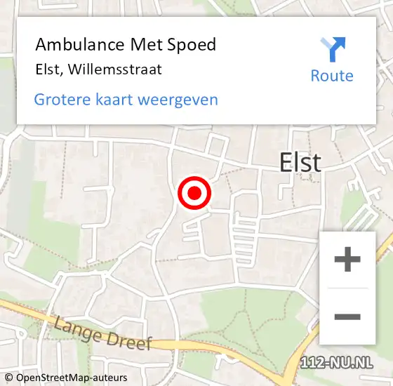 Locatie op kaart van de 112 melding: Ambulance Met Spoed Naar Elst, Willemsstraat op 26 juli 2022 11:37