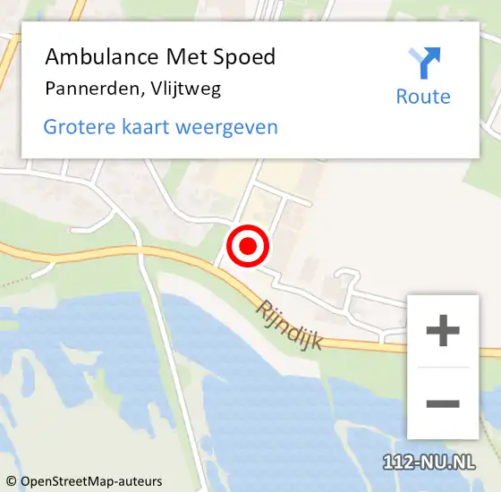 Locatie op kaart van de 112 melding: Ambulance Met Spoed Naar Pannerden, Vlijtweg op 26 juli 2022 11:41