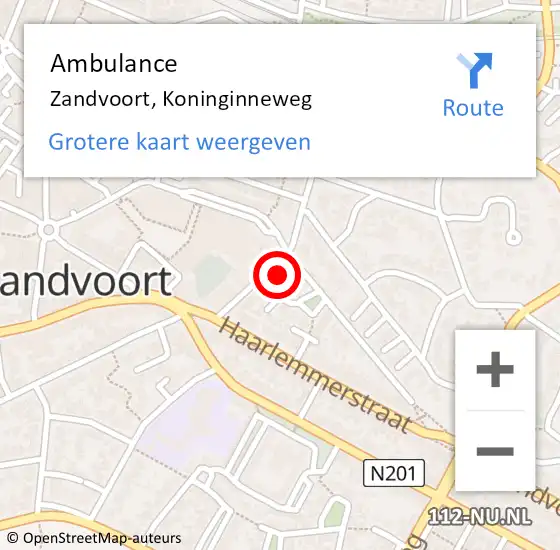 Locatie op kaart van de 112 melding: Ambulance Zandvoort, Koninginneweg op 26 juli 2022 11:58