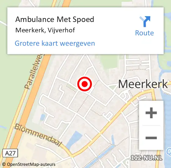 Locatie op kaart van de 112 melding: Ambulance Met Spoed Naar Meerkerk, Vijverhof op 26 juli 2022 11:58