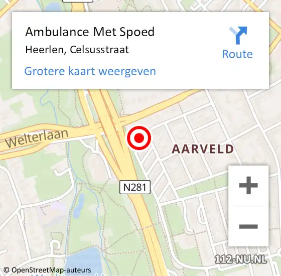 Locatie op kaart van de 112 melding: Ambulance Met Spoed Naar Heerlen, Celsusstraat op 26 juli 2022 12:28