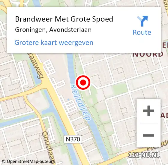 Locatie op kaart van de 112 melding: Brandweer Met Grote Spoed Naar Groningen, Avondsterlaan op 26 juli 2022 13:15