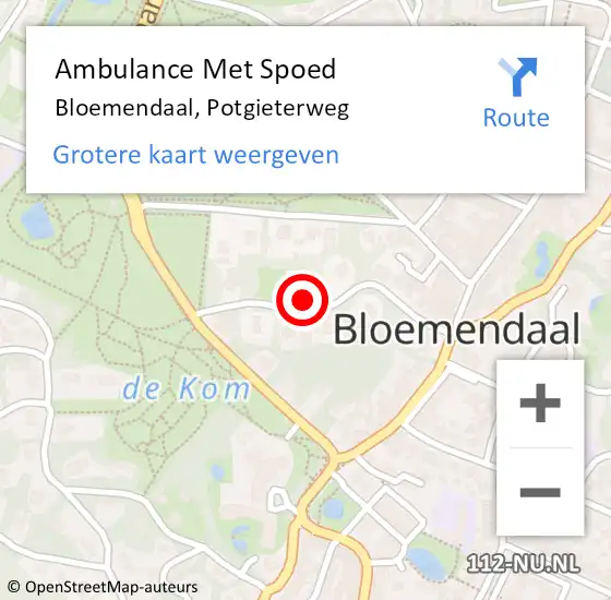 Locatie op kaart van de 112 melding: Ambulance Met Spoed Naar Bloemendaal, Potgieterweg op 26 juli 2022 13:59