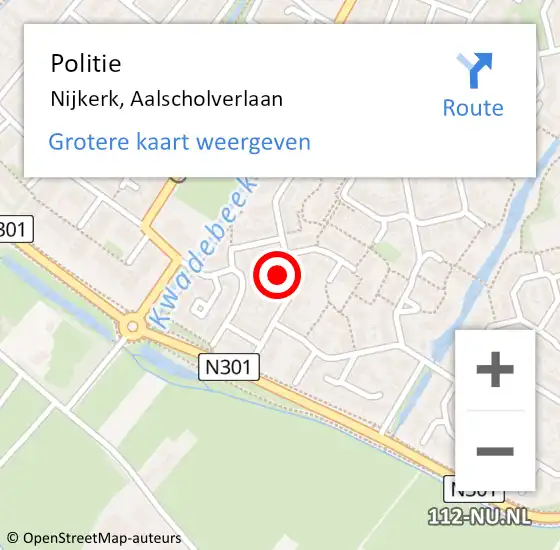 Locatie op kaart van de 112 melding: Politie Nijkerk, Aalscholverlaan op 26 juli 2022 14:01