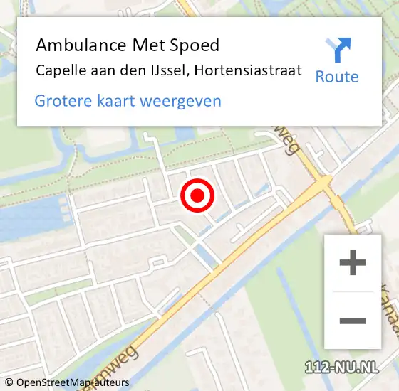 Locatie op kaart van de 112 melding: Ambulance Met Spoed Naar Capelle aan den IJssel, Hortensiastraat op 26 juli 2022 14:07