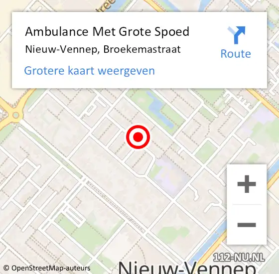 Locatie op kaart van de 112 melding: Ambulance Met Grote Spoed Naar Nieuw-Vennep, Broekemastraat op 26 juli 2022 14:17