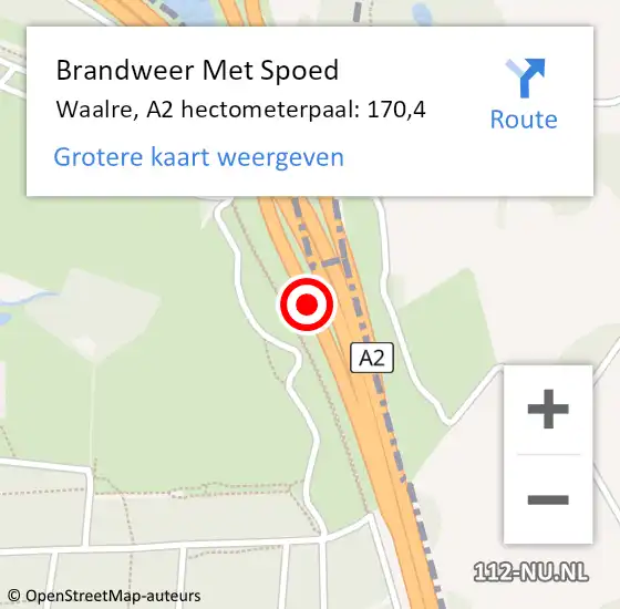 Locatie op kaart van de 112 melding: Brandweer Met Spoed Naar Waalre, A2 hectometerpaal: 170,4 op 26 juli 2022 15:16