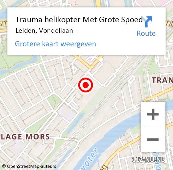 Locatie op kaart van de 112 melding: Trauma helikopter Met Grote Spoed Naar Leiden, Vondellaan op 26 juli 2022 15:29