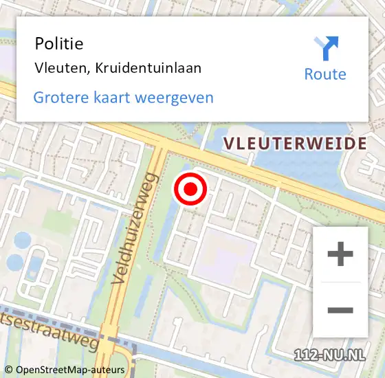 Locatie op kaart van de 112 melding: Politie Vleuten, Kruidentuinlaan op 26 juli 2022 15:32