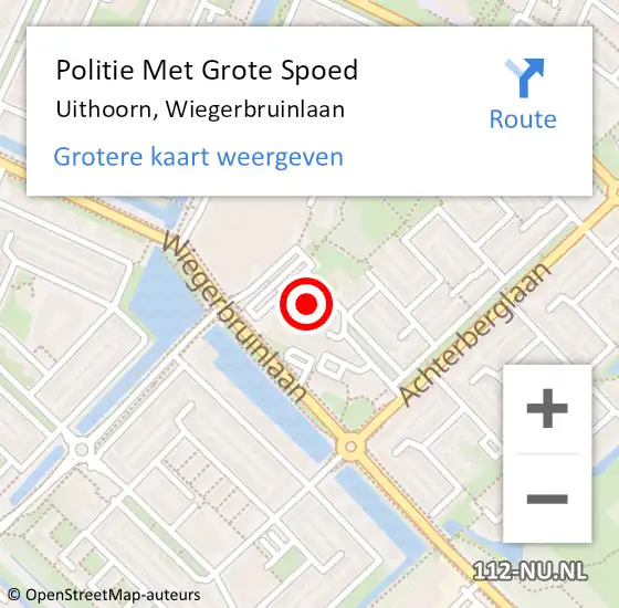 Locatie op kaart van de 112 melding: Politie Met Grote Spoed Naar Uithoorn, Wiegerbruinlaan op 26 juli 2022 15:42