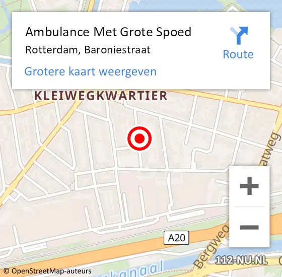 Locatie op kaart van de 112 melding: Ambulance Met Grote Spoed Naar Rotterdam, Baroniestraat op 26 juli 2022 15:50