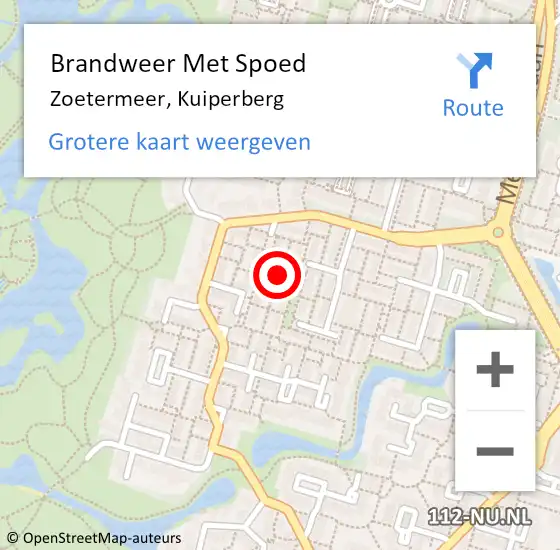 Locatie op kaart van de 112 melding: Brandweer Met Spoed Naar Zoetermeer, Kuiperberg op 26 juli 2022 15:53