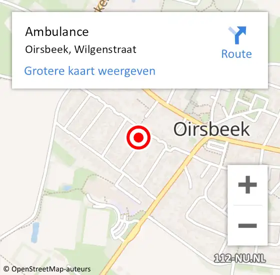 Locatie op kaart van de 112 melding: Ambulance Oirsbeek, Wilgenstraat op 24 juli 2014 13:03