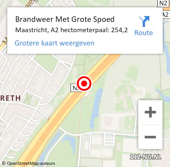 Locatie op kaart van de 112 melding: Brandweer Met Grote Spoed Naar Maastricht, A2 hectometerpaal: 254,2 op 26 juli 2022 16:00