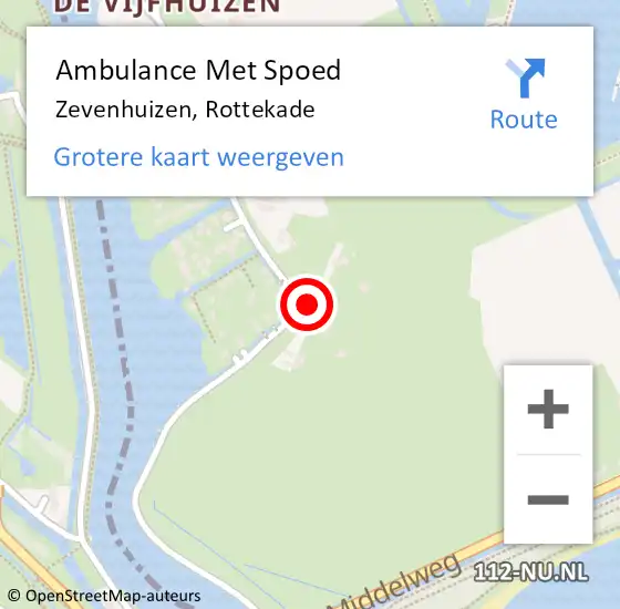 Locatie op kaart van de 112 melding: Ambulance Met Spoed Naar Zevenhuizen, Rottekade op 26 juli 2022 16:44