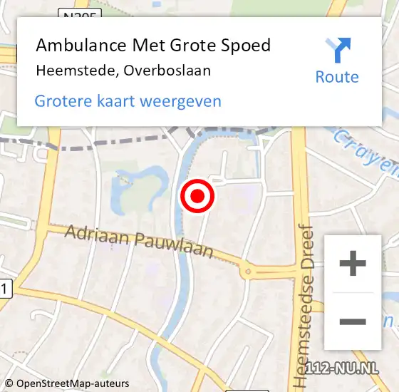 Locatie op kaart van de 112 melding: Ambulance Met Grote Spoed Naar Heemstede, Overboslaan op 26 juli 2022 16:47