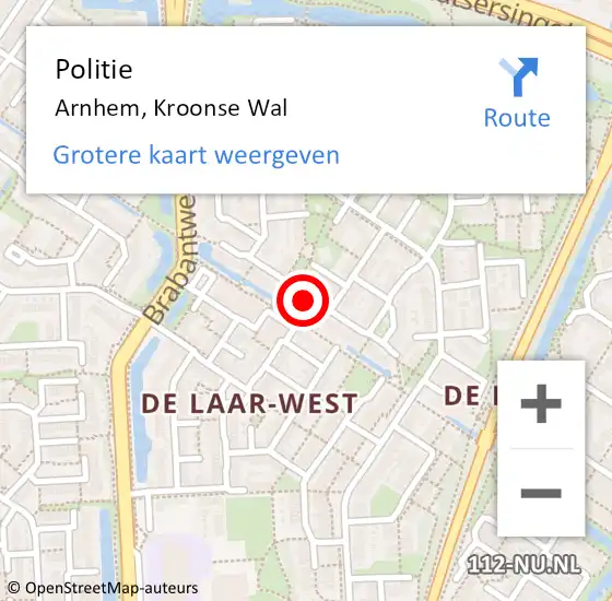 Locatie op kaart van de 112 melding: Politie Arnhem, Kroonse Wal op 26 juli 2022 16:53