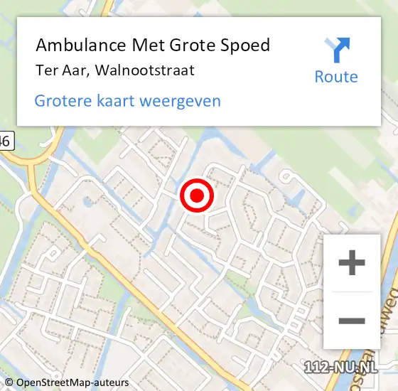 Locatie op kaart van de 112 melding: Ambulance Met Grote Spoed Naar Ter Aar, Walnootstraat op 26 juli 2022 16:56