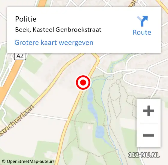 Locatie op kaart van de 112 melding: Politie Beek, Kasteel Genbroekstraat op 26 juli 2022 17:48