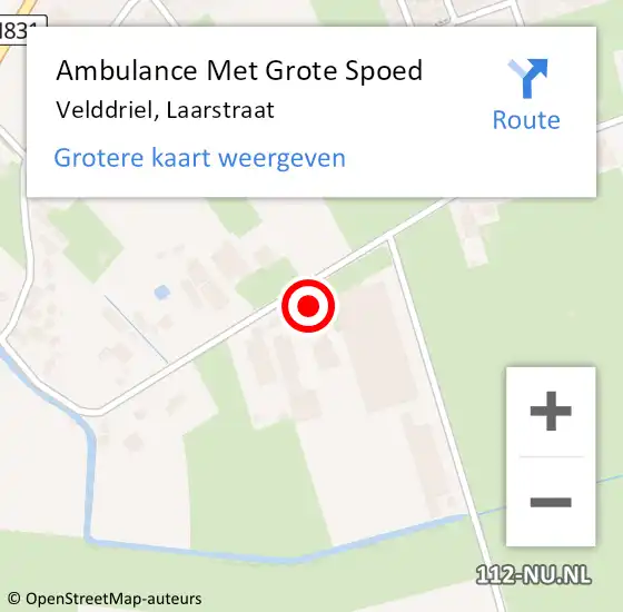 Locatie op kaart van de 112 melding: Ambulance Met Grote Spoed Naar Velddriel, Laarstraat op 26 juli 2022 17:57