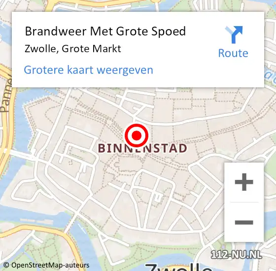 Locatie op kaart van de 112 melding: Brandweer Met Grote Spoed Naar Zwolle, Grote Markt op 26 juli 2022 17:59