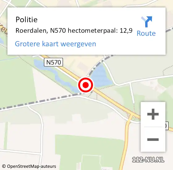 Locatie op kaart van de 112 melding: Politie Roerdalen, N570 hectometerpaal: 12,9 op 26 juli 2022 18:12