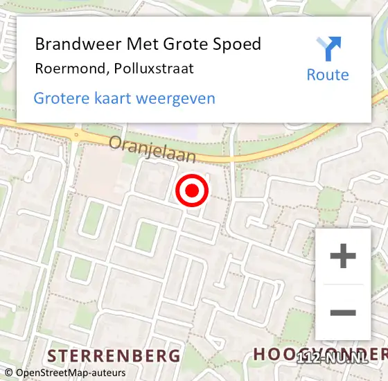 Locatie op kaart van de 112 melding: Brandweer Met Grote Spoed Naar Roermond, Polluxstraat op 26 juli 2022 18:45