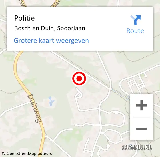 Locatie op kaart van de 112 melding: Politie Bosch en Duin, Spoorlaan op 26 juli 2022 18:53