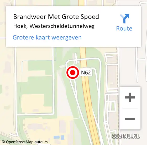 Locatie op kaart van de 112 melding: Brandweer Met Grote Spoed Naar Hoek, Westerscheldetunnelweg op 26 juli 2022 19:41