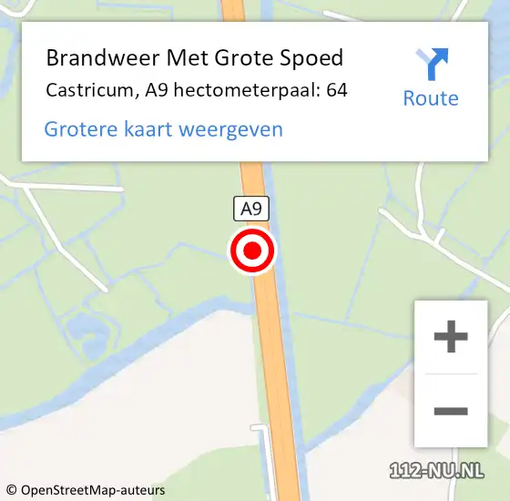 Locatie op kaart van de 112 melding: Brandweer Met Grote Spoed Naar Castricum, A9 hectometerpaal: 64 op 26 juli 2022 19:59