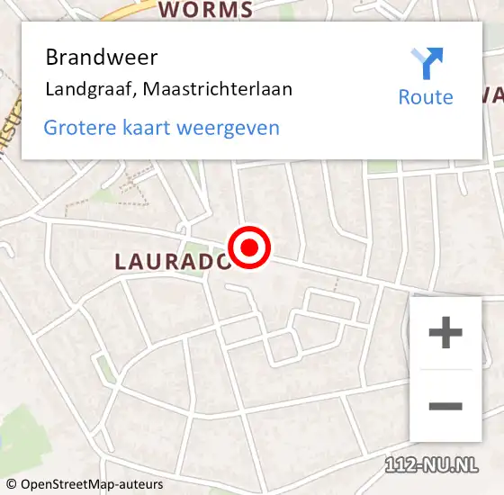 Locatie op kaart van de 112 melding: Brandweer Landgraaf, Maastrichterlaan op 26 juli 2022 20:12